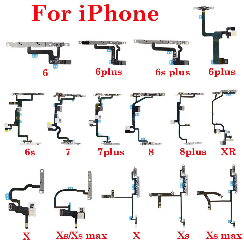 1 ชิ้น Power Flex พร้อมผู้ถือโลหะสําหรับ iPhone 6 6 วินาที 7 8 Plus X XR XS XS MAX Mute สวิทช์ปุ่มปรับระดับเสียง Flex อะไหล่ซ่อม