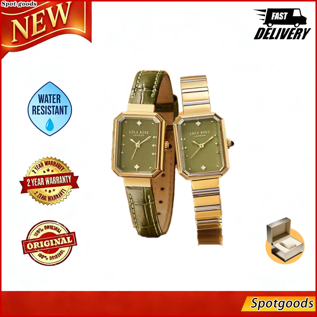 L0/1a R0*e Small Square Sugar Luxury นาฬิกาผู้หญิง Matcha Green Dial Elegant อเนกประสงค์สายเหล็กนาฬิ