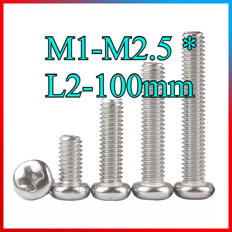 304 สแตนเลสสตีลหัวกระทะสกรูหัวกลม M1-M2.5 * L2-100 มม. HN-MB