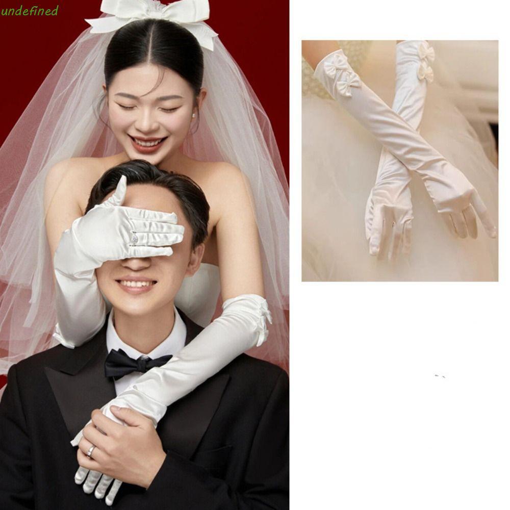 JARREDIW ถุงมือยาวซาติน สีขาว Vintage สำหรับงานแต่งงาน เจ้าสาว แฟชั่นลูกไม้ยืดหยุ่น Finger Mittens Lady
