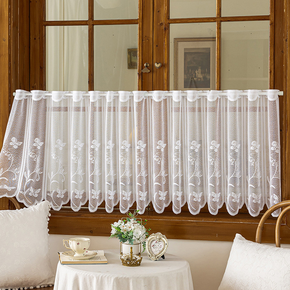 180x45 ซม.ลูกไม้ผ้าม่านสั้นลายดอกไม้หน้าต่างห้องครัวผ้าม่านทึบตกแต่งบ้าน