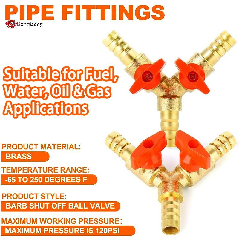 ABongBang บอลวาล์วทองเหลืองรูปตัว Y 3 ทางท่อ Barb Connector 8 มม.10 มม.สําหรับการปรับสายอากาศน้ําในต