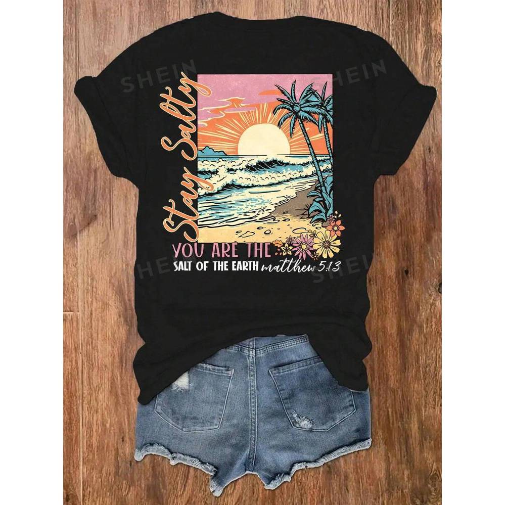 TWSHEIN LUNE "Stay Salty" Bible Verse Print Oversize Shirt, CKorea HIER