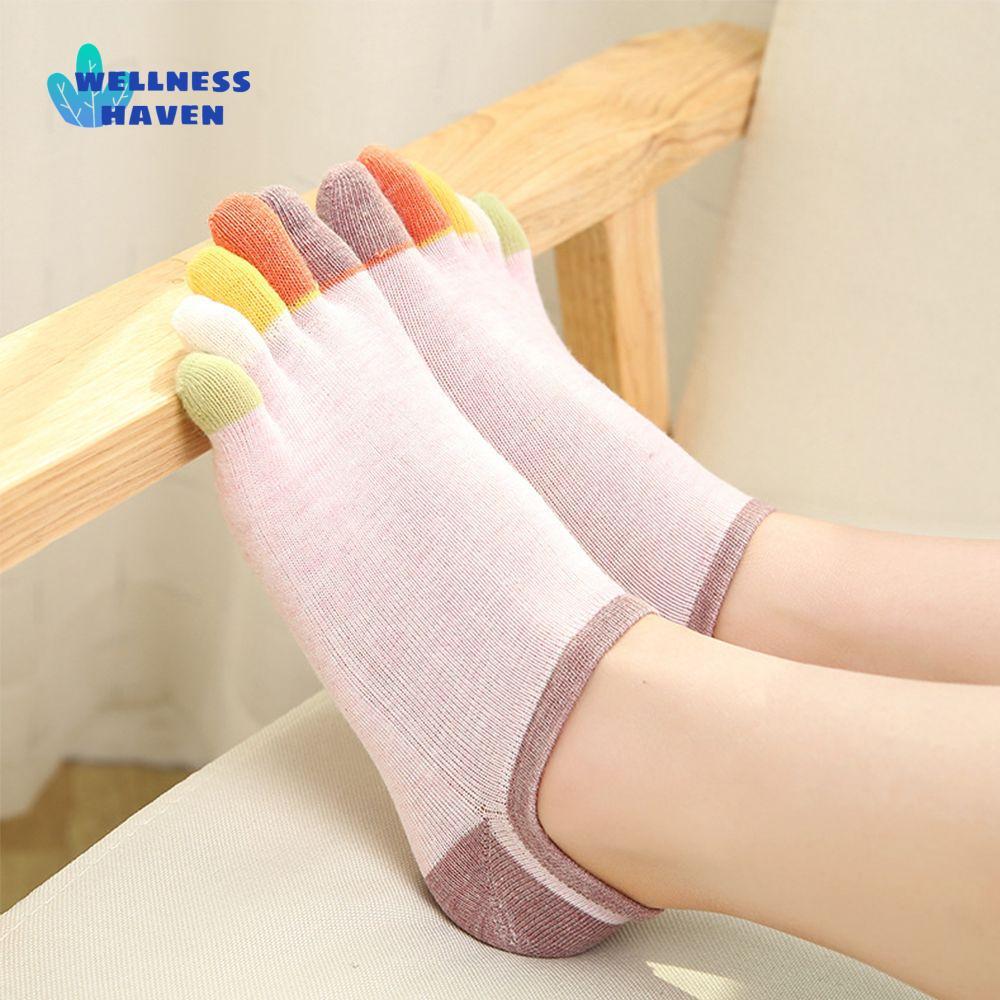 WELLNESSHAVEN Toe Socks Cotton Yoga Breathable Sweaty Invisible Boat Socks