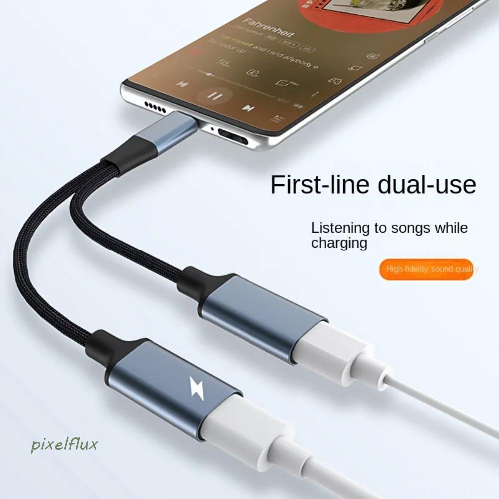 PIXELFLUX สายสัญญาณเสียง USB C ถึง Aux 2-in-1, ตัวแปลงอะแดปเตอร์ OTG ประเภท C ถึง Dual Type C, ทนทาน