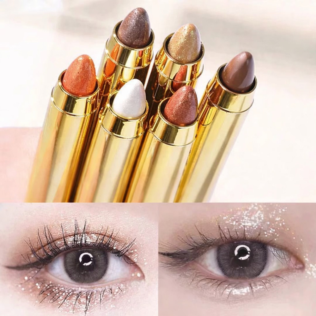 อายแชโดว์กลิตเตอร์ แบบแท่ง เนื้อครีมเนียนนุ่ม สีละมุนสวย วิ้งประกาย ติดทนทั้งวัน พร้อมหัวฟองน้ำเบลน พกพาสะดวก