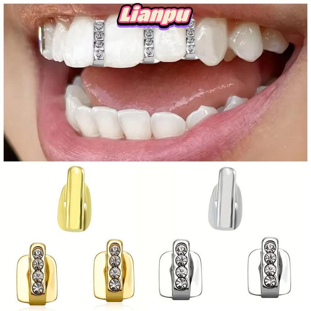 LIANPU 3 ชิ้น Grillz, Rhinestone เงา Hip Hop ฟัน Grillz, หมวกฟันกลวงผู้หญิงผู้ชาย