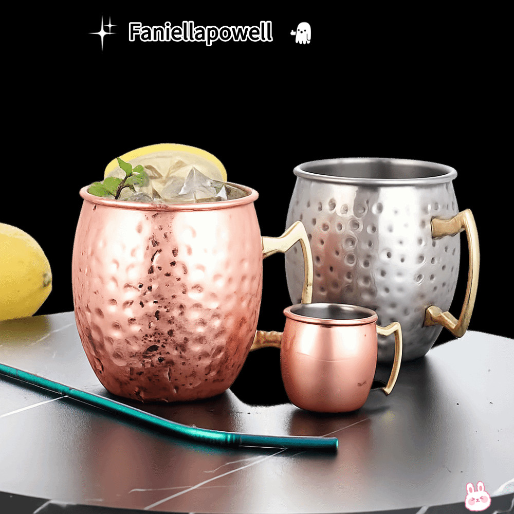 FANIELLAPOWELL ถ้วยแก้ว,หนา Moscow Mule ค้อนถ้วยจุด,ที่แข็งแกร่ง Riveted Handle แปรงลักษณะค้อน Handc