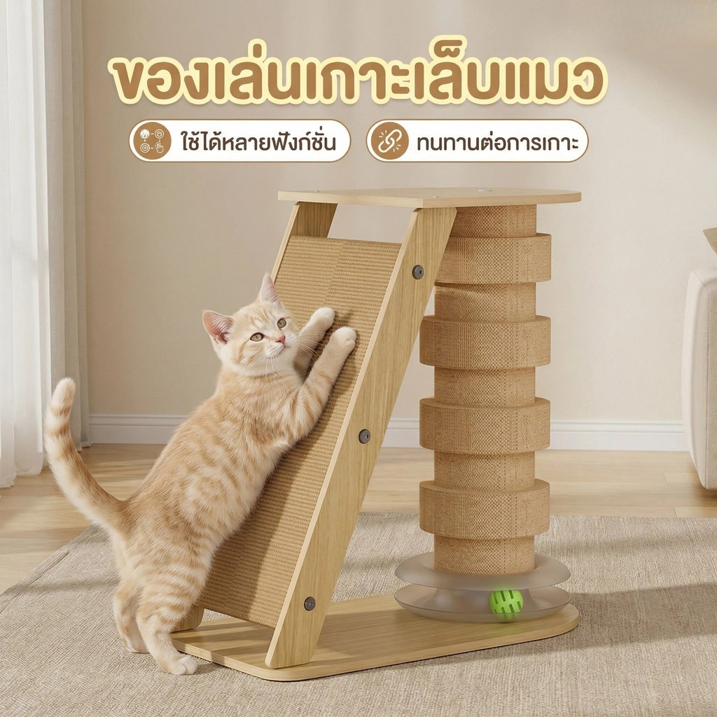NEW โครงปีนแมว ที่ลับเล็บแมว ของเล่นแมว มัลติฟังก์ชัน กระดาษลูกฟูกคุณภาพสูง ทนทาน ไม่ร่วน