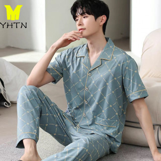 YHTN ชุดนอนชาย ชุดพักผ่อนสไตล์ใหม่สำหรับชายหนุ่มวัยกลางคน ทำ…