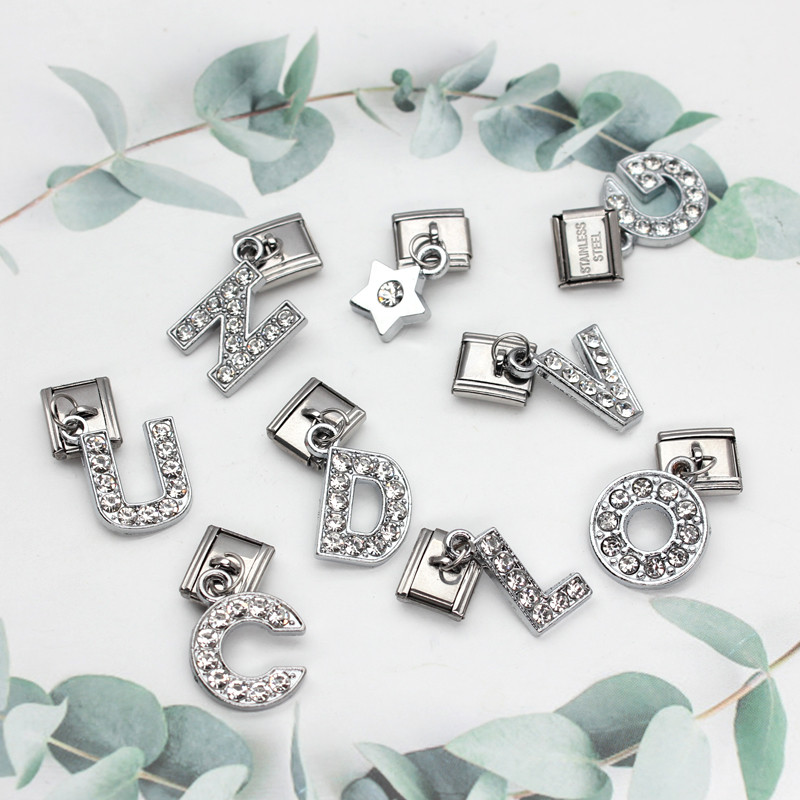 สร้อยข้อมืออิตาลี สแตนเลสพร้อม charms และจี้ดอกไม้หัวใจ ขนาด 9 มม. เหมาะสำหรับทำเครื่องประดับเป็นของขวัญ