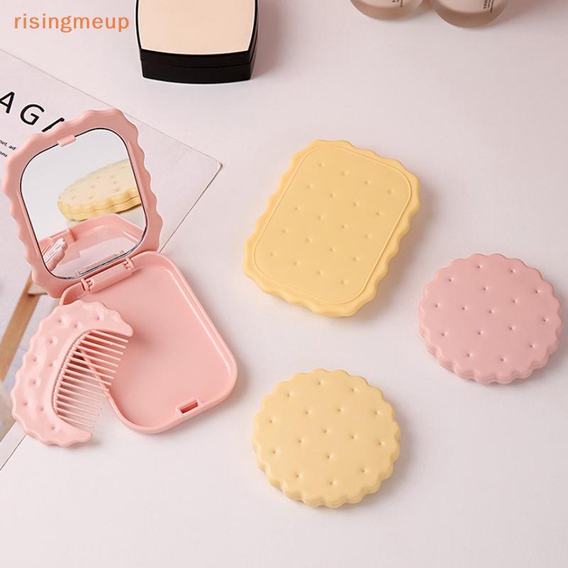 [risingmeup] Mini Biscuit Hand-Held Mirror Portable Cheese Biscuit Design Biscuit Make-Up Mirror Cut