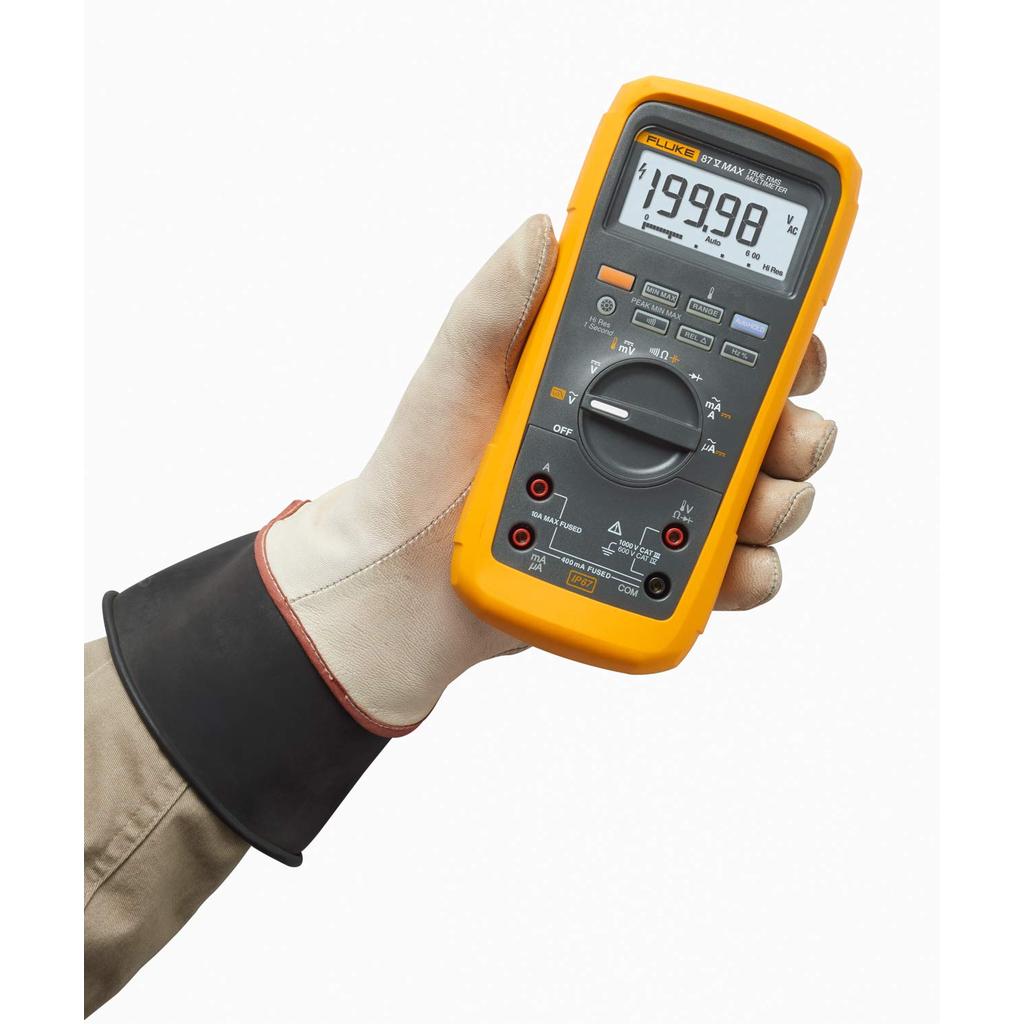 Fluke 87V MAX มัลติมิเตอร์แบบดิจิตอล True-RMS ทนทาน กันน้ําและกันฝุ่น IP67 จัดอันดับ ความจุแบตเตอรี่