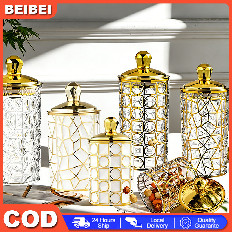 ตกแต่งบ้าน Eid Jar/Luxury Gold Storage Jar/ขวดสุญญากาศ/Candy Tea Snack Storage Jar