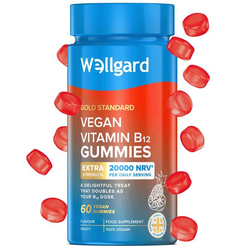 Wellgard Vegan B12 Gummies สําหรับพลังงานและภูมิคุ้มกัน, อาหารเสริมวิตามินบี 12, วิตามิน B, วิตามิน 