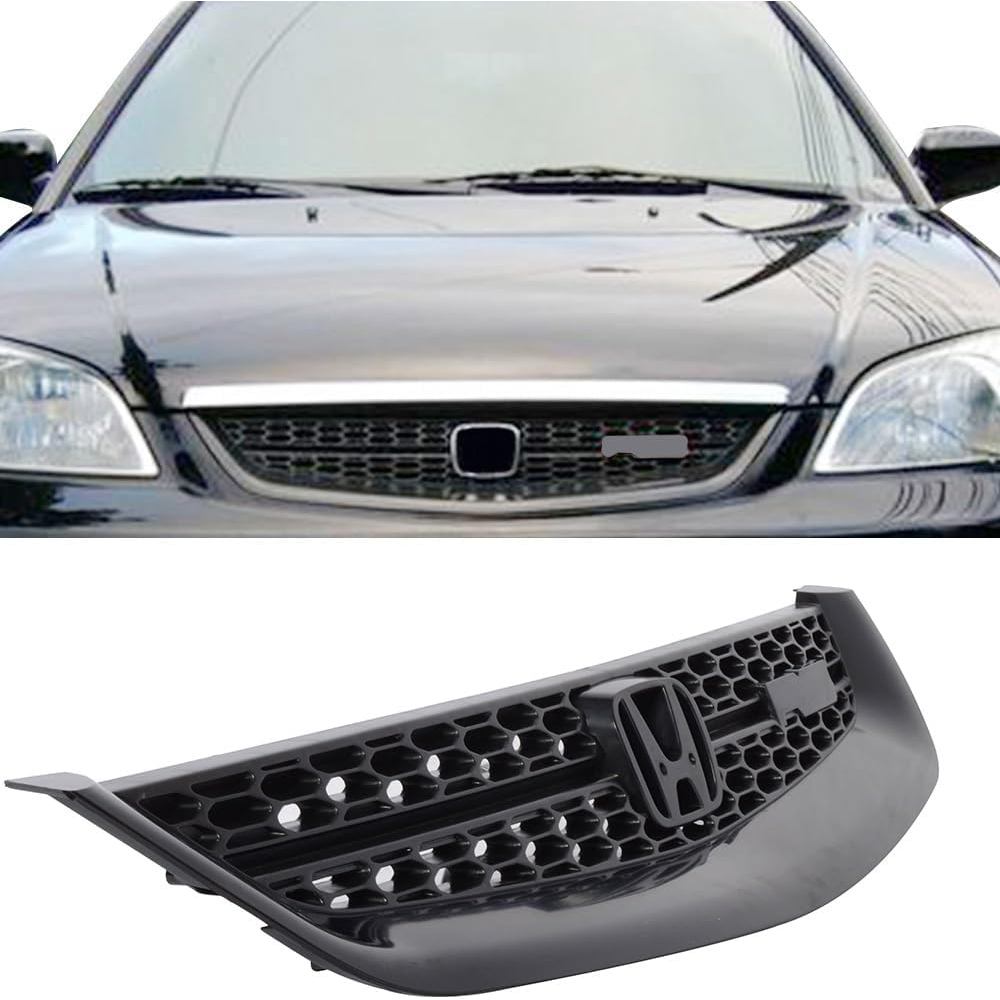 ตะแกรงใช้งานร่วมกับ 2001-2003 Honda Civic, Type RS สีดํา ABS ฝากระโปรงหน้า Grille Grill Mesh โดย IKO