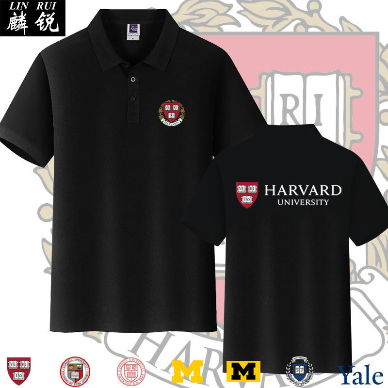 HOT เสื้อโปโล European American Famous School Preppy Style Harvard University Yale Michigan Universi
