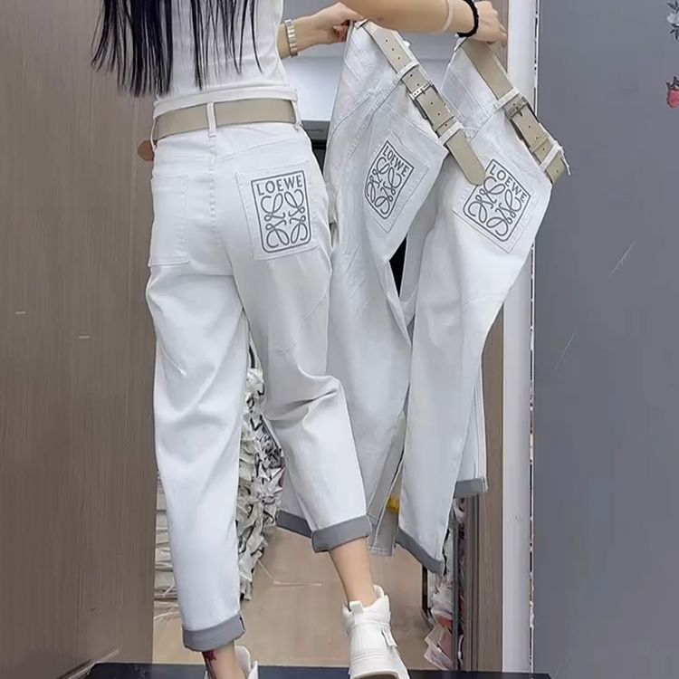กางเกงเอวสูงยีนส์ทรงตรงฮาเร็ม ดีไซน์ใหม่ ทรงกระชับ ข้อเท้ายาว แมทช์ได้ง่าย สำหรับผู้ใหญ่