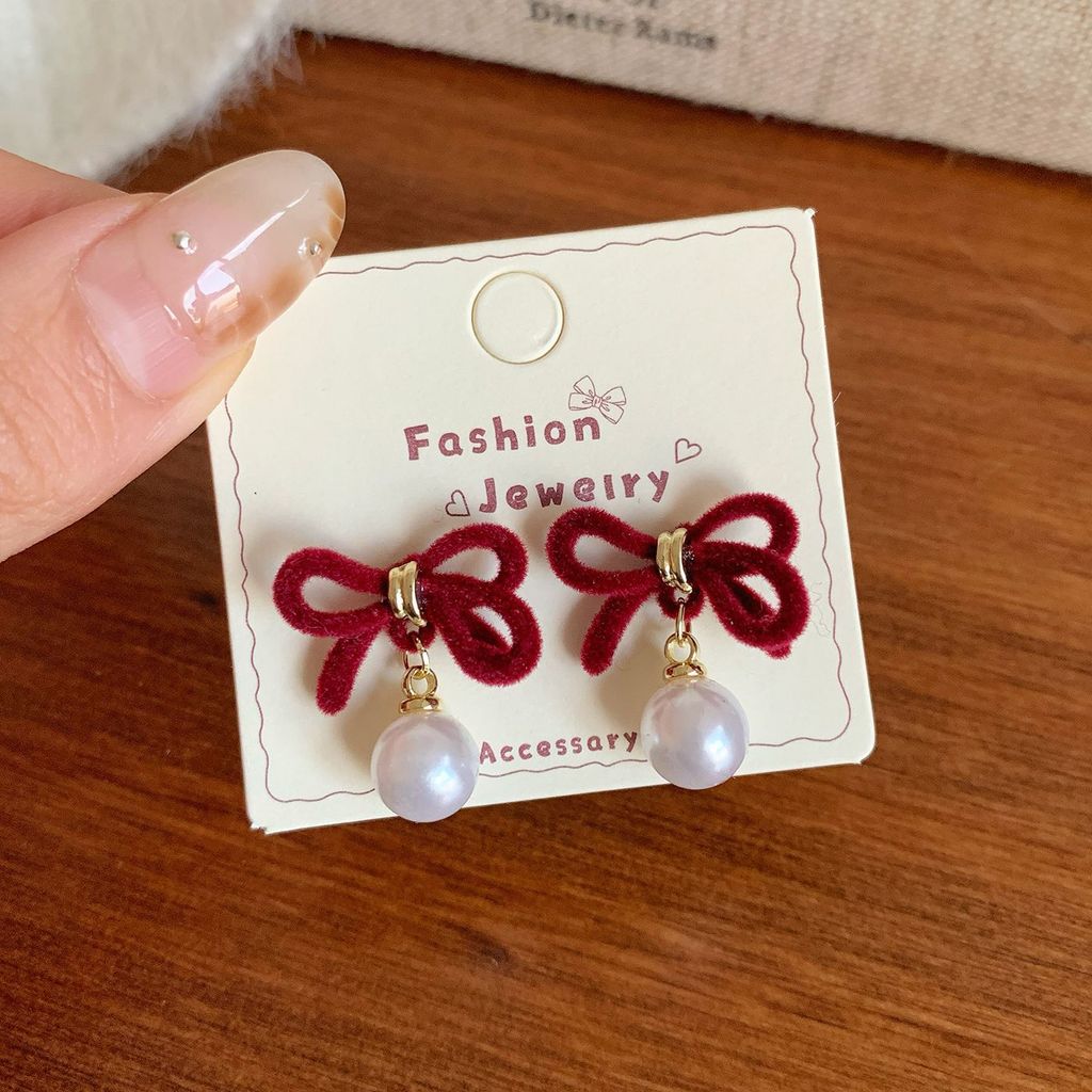 ต่างหูโบว์เข็มเงินสำหรับเทศกาลตรุษจีนและงานแต่งงาน พร้อมสไตล์ปีใหม่ - รูปที่ 4