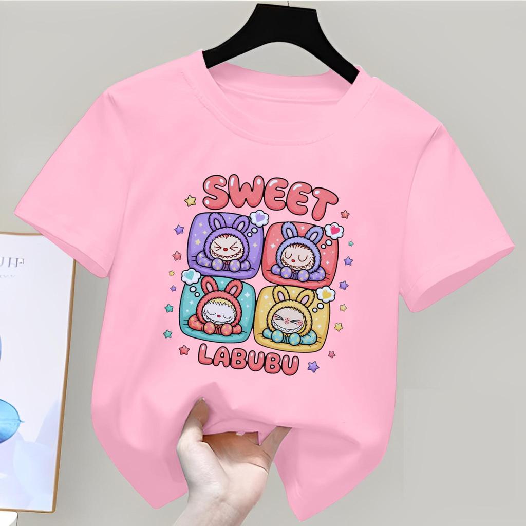 ลาบูบู ดีไซน์ สีขาว ผ้าคอตตอน พิมพ์ DTF