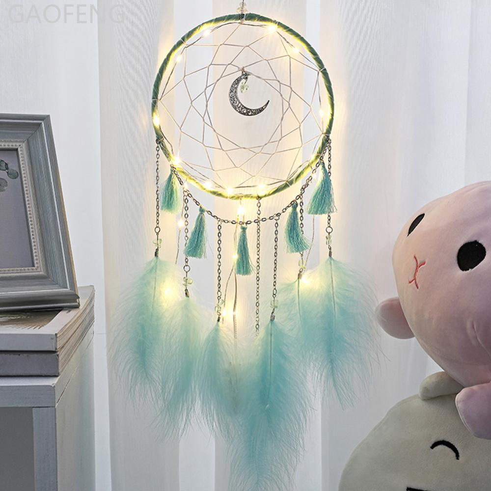 GAOFENG Moon พู่ Handmade Dream Catcher ของขวัญพร้อมไฟ LED Dreamcatcher จี้ Creative Hollow Wind Chi
