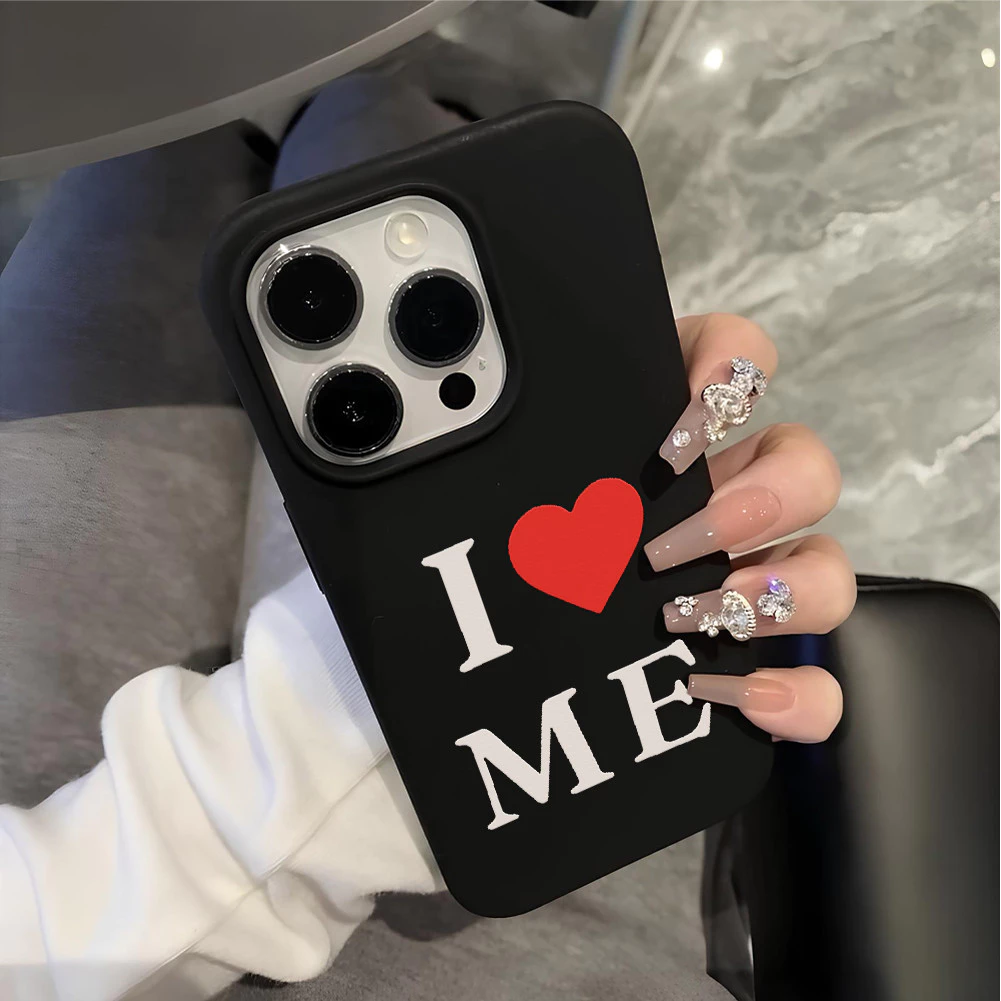 เคสไอโฟน16 เหมาะสำหรับ IPhone 15 11 13 16 12 14 17 Pro Max XR XS X Max 15 7 11 8 Plus 12MINI รัก เคสโทรศัพท์สีดำ เคส imd