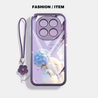 VRQR สําหรับ Xiaomi Redmi Note 15 Pro Plus หมายเหตุ 15 Pro + 5G 4G Poco M8 Pro 5G น่ารักยิ้มแมวดอกไม้เชือกแขวนโปร่งใสกันกระแทกเคสโทรศัพท์