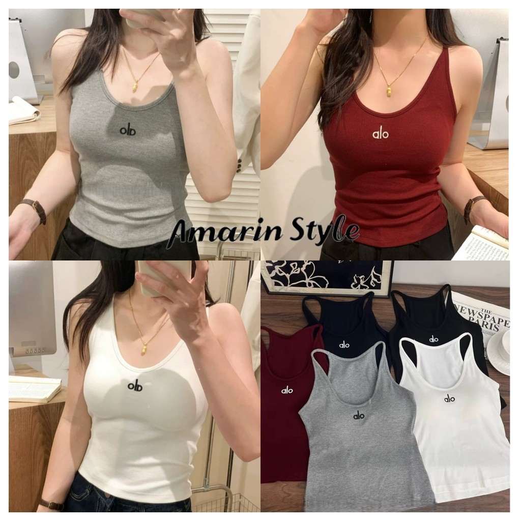 Amarin🌸พร้อมส่ง🌸 【ลุคเรียบหรู】【เสื้อสายเดี่ยว】เสริมฟองน้ำมินิมอลสีพื้น ใส่ได้ทุกวัน สบายตัวมาก ไซส์พอดีตัว FY1338