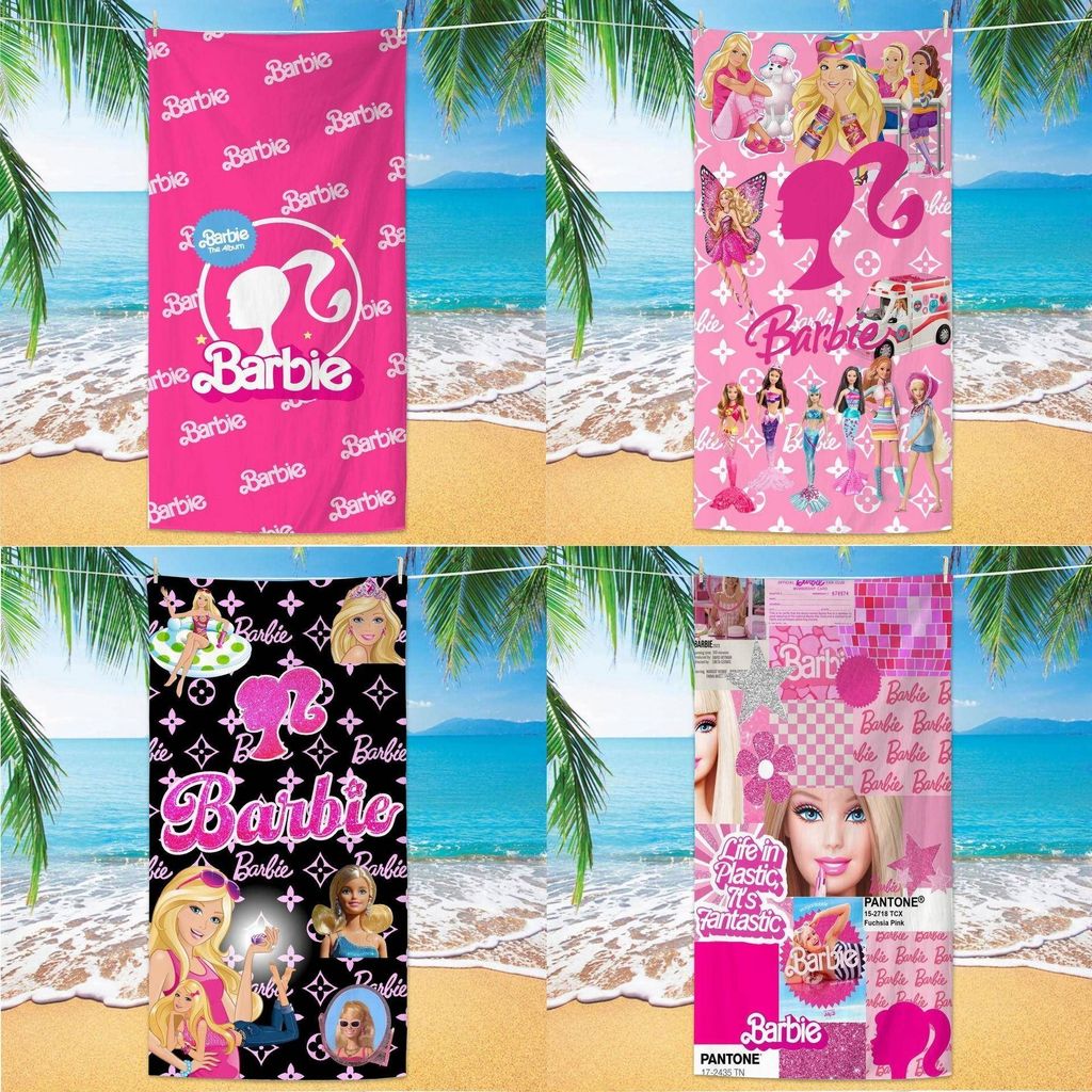 น่ารักตุ๊กตาบาร์บี้พิมพ์ผ้าขนหนูชายหาดสีชมพูสาวริมทะเลชายหาดผ้าขนหนูอาบน้ําผ้าขนหนูไมโครไฟเบอร์ผ้าขนหนูอาบน้ําผ้าขนหนูชายหาด ราคา ถูกที่สุด ดีลบีเคเค