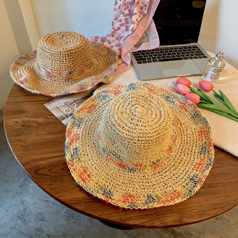 หมวกฟางปีกกว้างกันแดด แฟชั่นสำหรับผู้หญิง ผ้าถัก สบายและระบายอากาศได้ดี สามารถพับได้ ใส่เที่ยวทะเล - รูปที่ 4