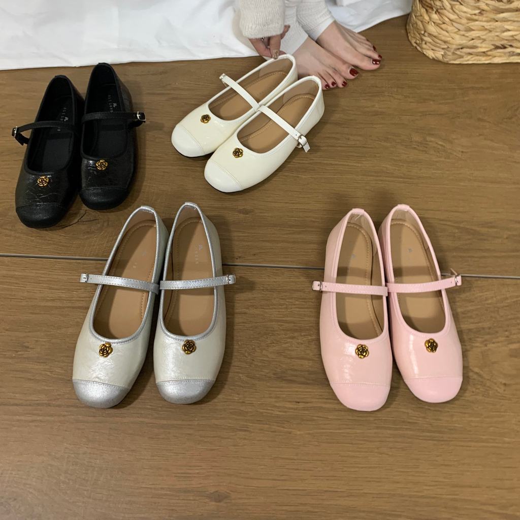 TT Flat Mary Jane Shoes Womens Flat Buckle Camellia Shoes