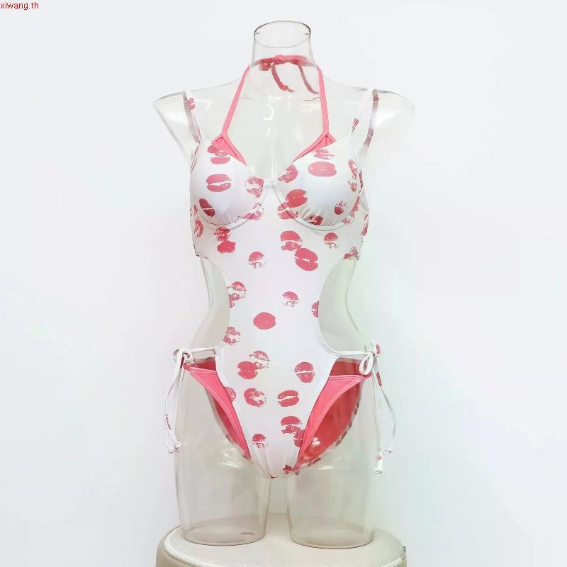 <Thebest>Kiss Print Swimwear Playful Print Sweet Style Vacation Outfit Daily WearHot Sale