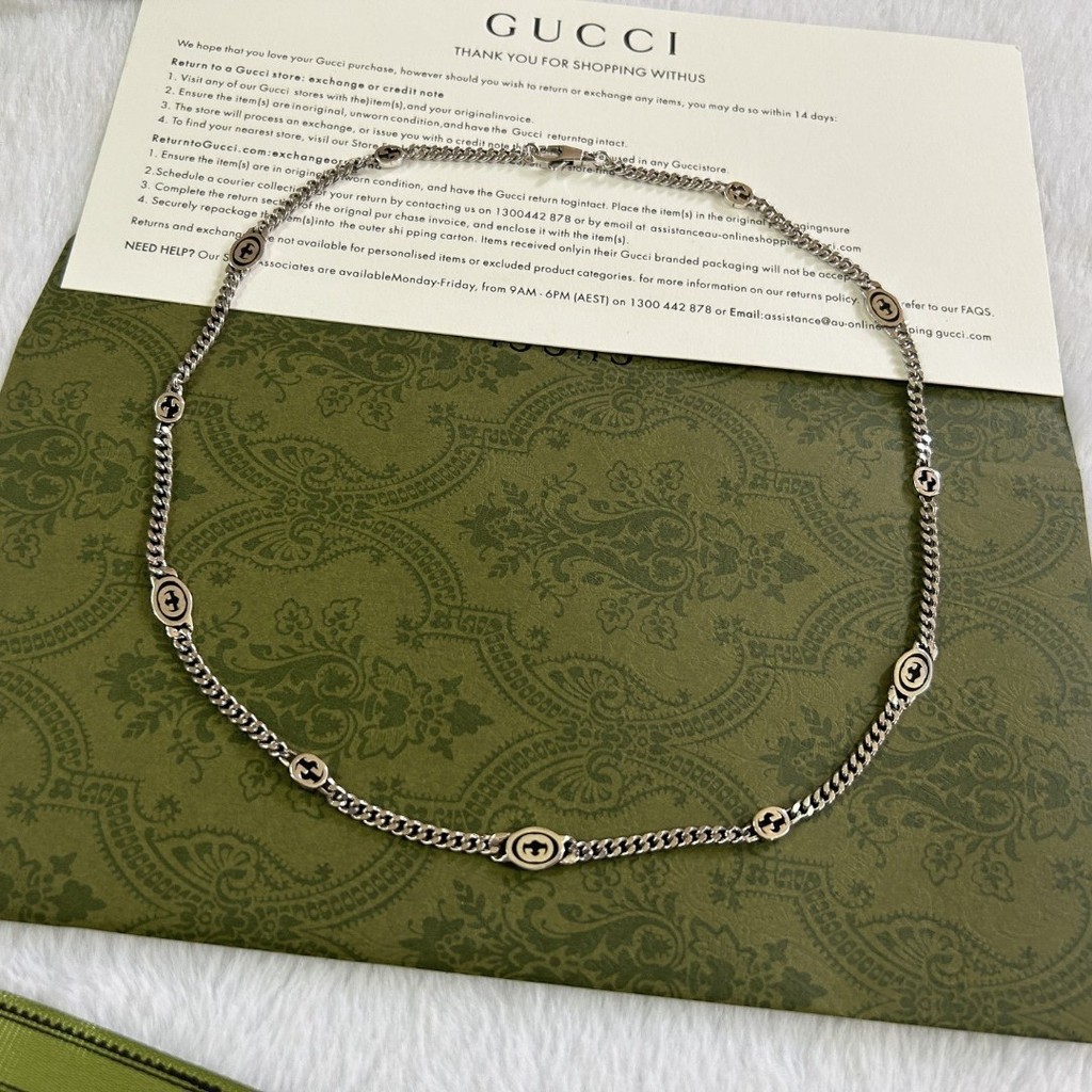 สร้อยคอลาย.Double.G จากเงิน.925.เคลือบ.Epoxy.ดีไซน์ที่เหมาะสมทั้งผู้ชายและผู้หญิง