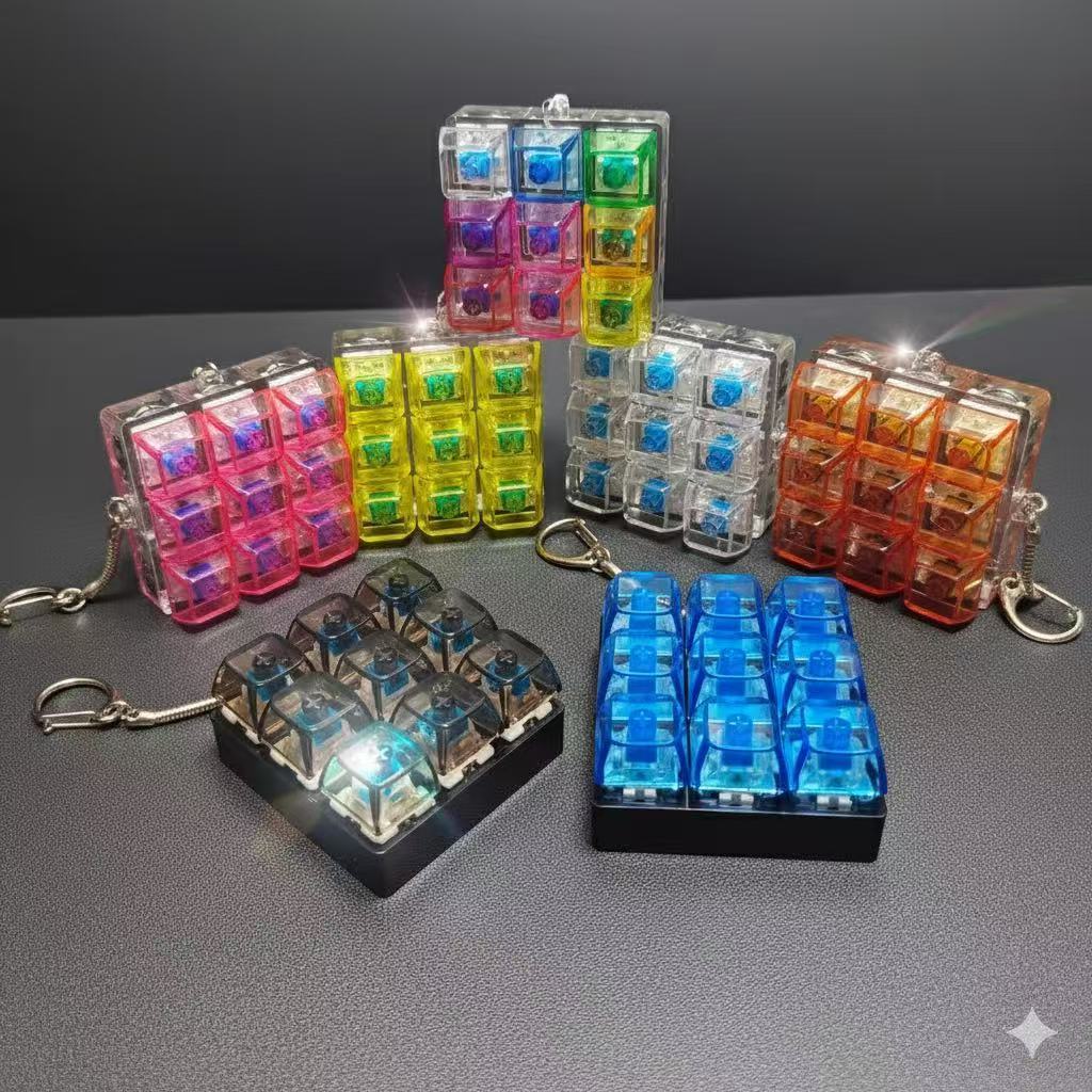 【คีย์บอร์ดของเล่น✨】9 คีย์บอร์ด มีไฟ ปุ่มกด คลิกเพลินๆ พวงกุญแจ Fidget พวงกุญแจ Fidget, ปุ่มปุ่มกดคีย์บอร์ดนิ้ว