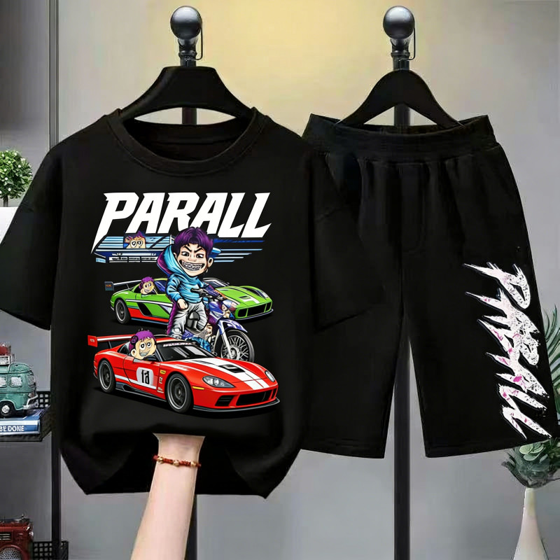 BOB [พร้อมส่ง] ชุดเด็กชาย ป๋าบอลV.2 แขนสั้น+กางเกงขาสั้น 2 ชิ้น ผ้าฝ้าย ฤดูร้อน สไตล์สตรีท ใส่เที่ยว