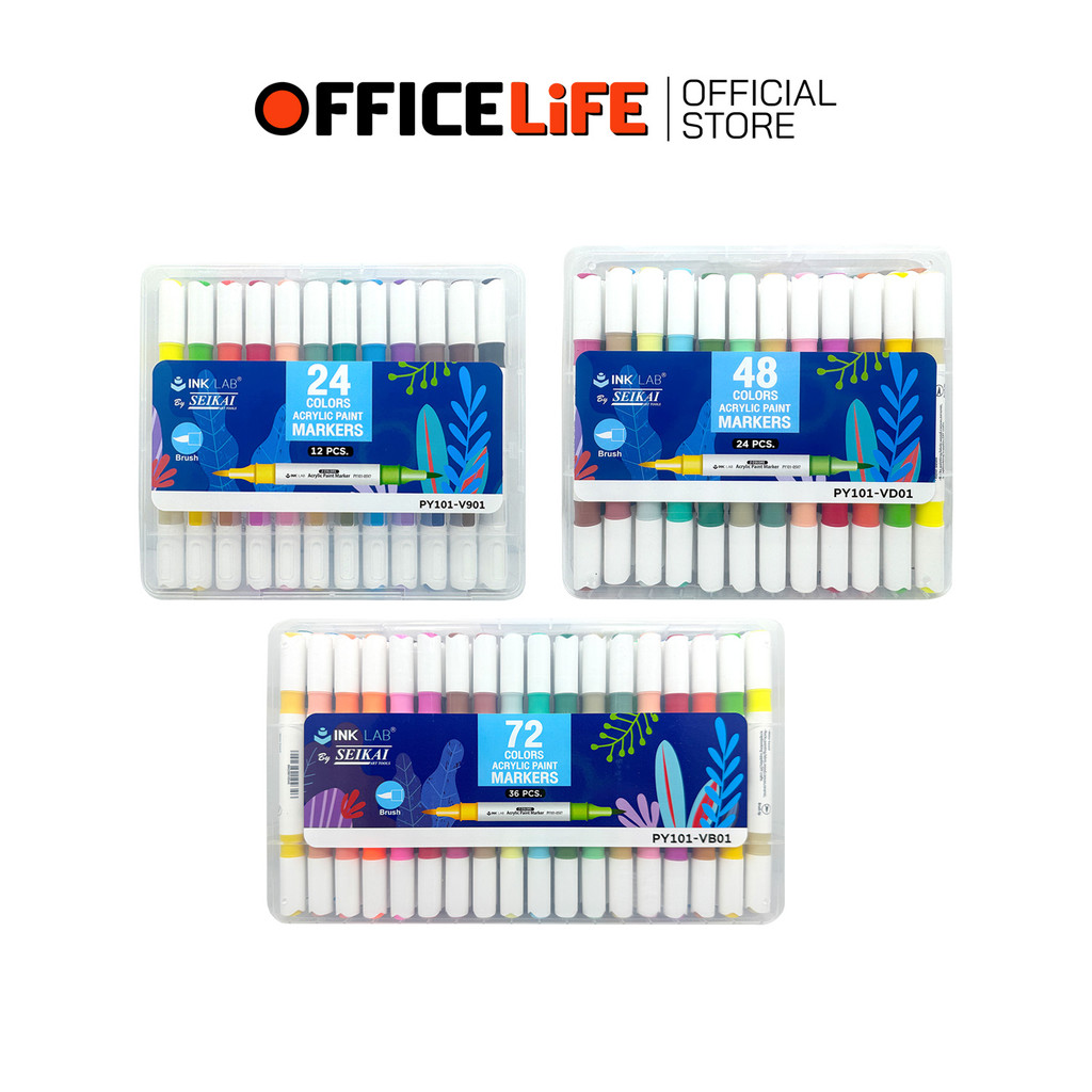 SEIKAI (เซไค) ชุดปากกา ACRYLIC 12 INKLAB 2หัว จำนวน 24 ,48 ,72 สี  ( 1 กล่อง )