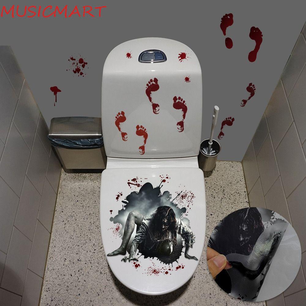 MUSICMART 2 ชิ้น/เซ็ต Horror Grabber สติ๊กเกอร์ปก, Spider Halloween Toilet Sticker, Bloody Clown Blo