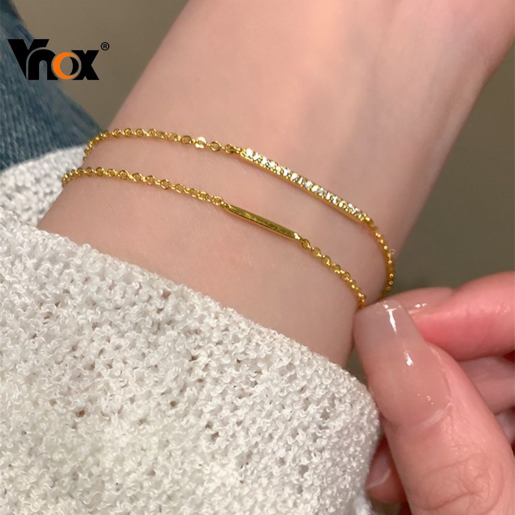 VNOX วีน็อกซ์ สร้อยข้อมือเพทายสองชั้น ออกแบบอย่างประณีต เพอร์เฟคเป็นของขวัญวันวาเลนไทน์