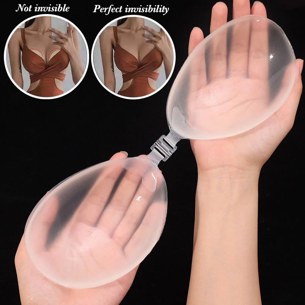 ผู้หญิงฤดูร้อนซิลิโคนโปร่งใส Bras แผ่นเต้านม - ที่มองไม่เห็น Self-Adhesive Lift Up สติกเกอร์หน้าอก อุปกรณ์เสริมชุดชั้นใน