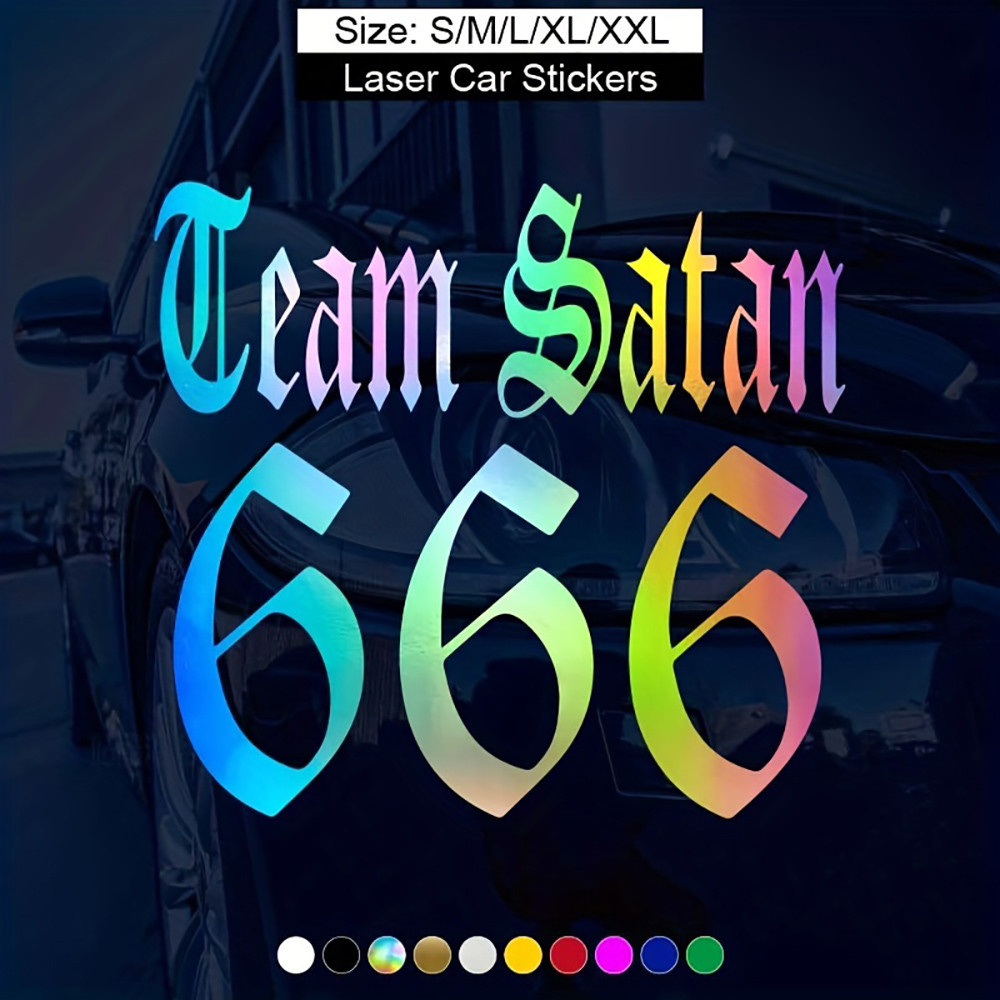 สติ๊กเกอร์ติดรถ TEAM SATAN 666 ALL WEATHER รถจัดแต่งทรงผมสติกเกอร์รถจัดแต่งทรงผมที่ถอดออกได้ไวนิล De