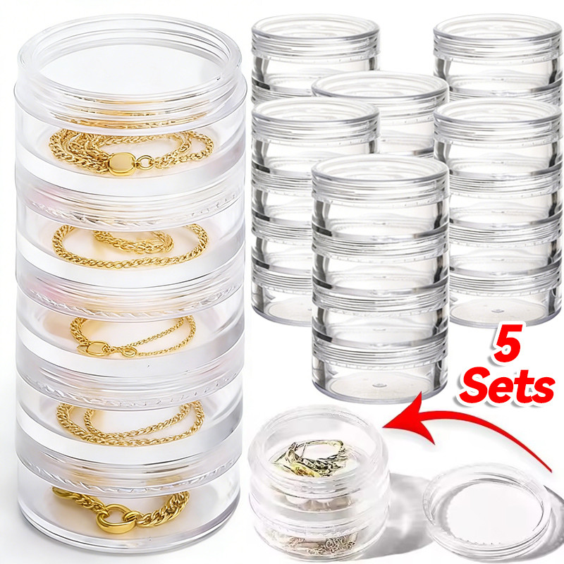 1/3/5 ชุด 5 ชั้น Mini Transparent Bead Organizers - กล่องเก็บเครื่องประดับทรงกลมแบบกระสอบได้
