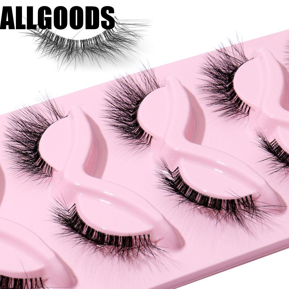 ALLGOODS 5 คู่ L Curl ขนตาปลอม, Oblique Eye Tail ยาว Cat Eye ปลอม Lashes, ธรรมชาติ Full Strip 3D ยาว