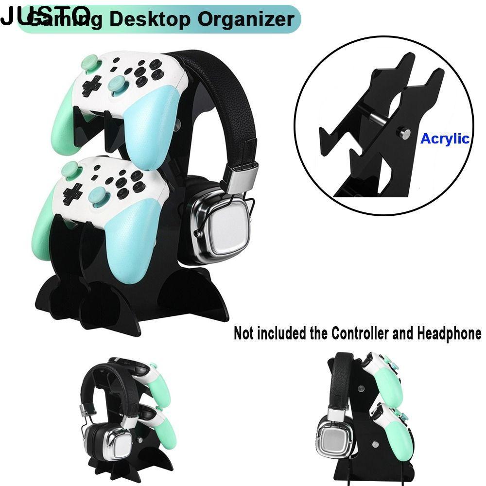 JUSTO Gaming Controller Stand,Double-layer Sturdy Headphone Stand, Gaming Setup อะคริลิค Gamepad Dis