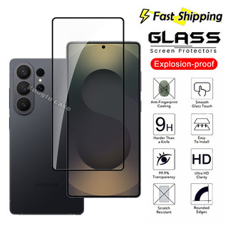 1-3 ชิ้นลายนิ้วมือปลดล็อค Clear Edge กระจกนิรภัยสําหรับ Samsung Galaxy S26 S25 S24 S23 Ultra Plus FE GalaxyS26 S 26 25 Edge Protector เต็มหน้าจอ HD หน้าจอป้องกันฟิล์ม