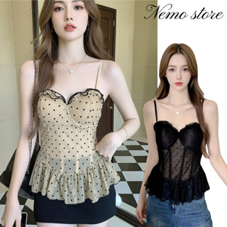 Nemo store🌸#FY1953 เสื้อสายเดี่ยว เสริมฟองน้ำ ดีเทลแต่งลายจุ…