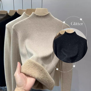 เสื้อแขนยาวคอตั้ง ผ้าร่องมี Glitter บุขนในตัว เนื้อนุ่ม/อุ่น…