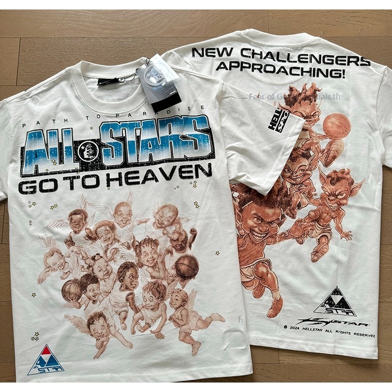 สมจริง Hellstar Angel Devil พิมพ์ High Street Cotton เสื้อยืดแขนสั้นหลวม