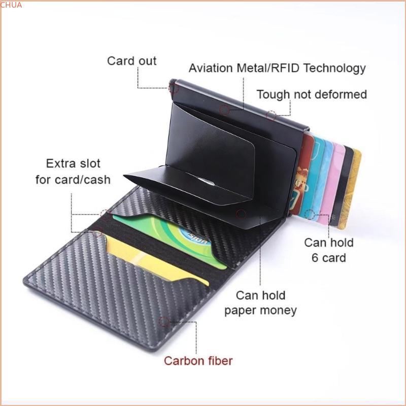 Chua การ์ดอัตโนมัติ Ejection Men s Blocking Wallet Thin Design Easy Operation กรอบอลูมิเนียมสําหรับก