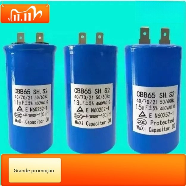 ตัวเก็บประจุเครื่องซักผ้าอัตโนมัติเต็มรูปแบบ CBB65 10/11/13UF/15UF ตัวเก็บประจุเครื่องซักผ้าในตัวเหน