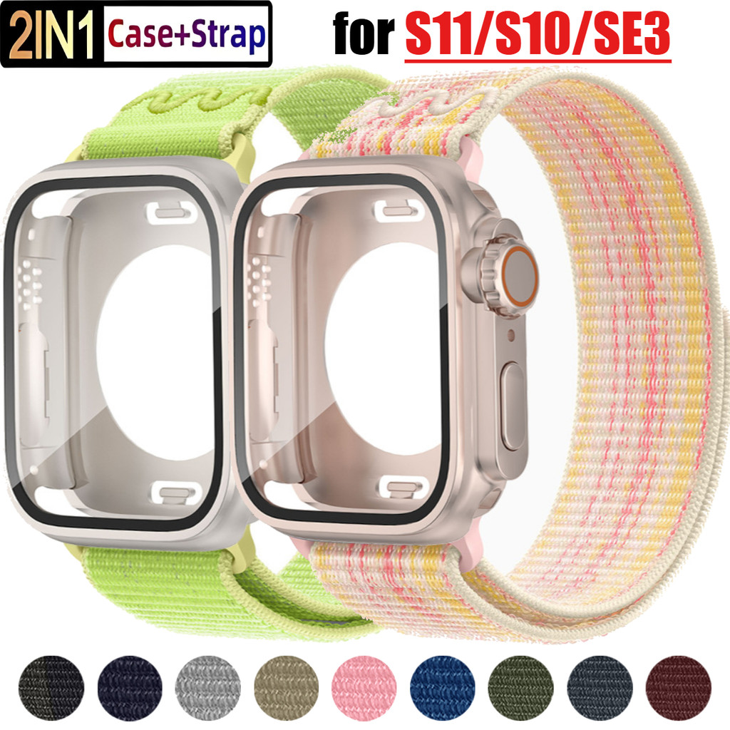 ไนลอน Band + กรณีกันน้ําสําหรับ Apple Watch S11 S10 42 มม.46 มม.IWatch Series 9 8 7 45/41 มม.6 5 4 SE 44/40 มม.